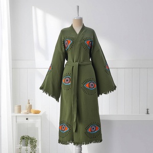 Robe en coton turc à motifs imprimés, vert olive, motif œil turc, Kimono - Product Image 3