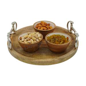 Plateau de service en bois cheval peu poignée collations décoratives Fruits affichage plat rond et plateaux personnalisé Style équestre plateau ensemble - Product Image 5