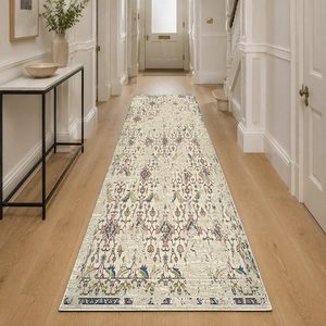 Alfombra de chenilla lavable a máquina con estampado digital tradicional anatólico en terracota dorado, antideslizante, modelo LXDP-0283 de RUGS DEPOT, venta al por mayor. - Product Image 5