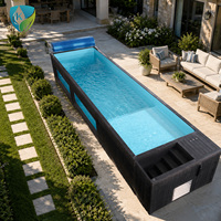 Piscine en fibre de verre avec terrasse et escaliers, piscine extérieure autonome pour hôtel, patio, espace de loisirs