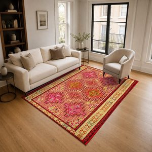 RUGS DEPOT LXDP-0557 Wholesale Red Burgundy Ethnic Kilim Digital Printed Machine Washable Chenille Area Rug Non <b>Slip</b> - Product Image 2