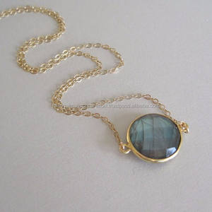 สร้อยคอชุบทอง18นิ้วสำหรับเป็นของขวัญจี้เพชรเทียมรูปวงรีขนาด15มม. ดูวินเทจ - Product Image 3