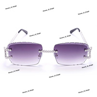 Lunettes de soleil classiques de luxe sans monture argentées avec pierres de moissanite étincelantes, verres dégradés violets, anti-UV, légères, unisexe