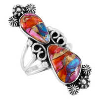 Bague Turquoise Naturel Kingman Rose Dahlia Turquoise Rose Huître Épineuse Laiton Bijoux Faits À La Main Cadeau