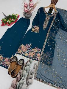 NEW DESIGNER <b>EID</b> SPECIAL PARTY HEAVY EMBROIDERY SEQUENCE WORK TOP PANT DUPATTA PIECE SUIT SET CHINON SILK READY WEAR - Product Image 3