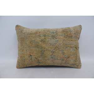 Beige Wool Woven Patchwork Kantha <b>Bolster</b> <b>Pillow</b> 16x24 Inch Luxury Vintage Floral Print Eco-Friendly Non-Slip Removable Washable - Product Image 1