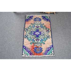Alfombra Turca Vintage de Lana Azul, 1.4x2.5 pies (42x76 cm) - Product Image 3
