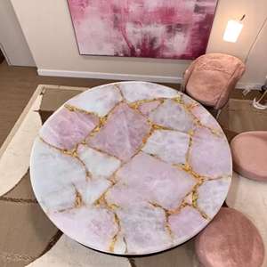 โต๊ะกาแฟหินโรสควอตซ์ธรรมชาติหรูหราแบบกึ่งมีค่า งานแฮนด์เมด สไตล์โมเดิร์น สำหรับวางกลางโซฟา - Product Image 2