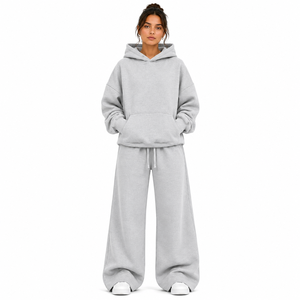 Conjunto de Pantalones Anchos Rectos y Sudadera Holgada Transpirable de Invierno para Mujer, con Bolsillo Canguro, Forro Polar Grueso de Alta Calidad - Product Image 1
