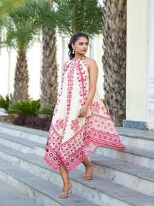 Vestido largo de algodón indio hecho a mano elegante fiesta de verano y boda/ropa de luna de miel para niñas regalo de novia personalizado suministro ODM - Product Image 6