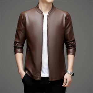 Abrigos de motocicleta modernos para hombres jóvenes Chaquetas de cuero de imitación de moda Lona cómoda para montar en invierno - Product Image 2