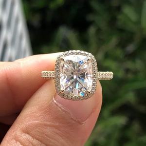 Joyería de boda de diamante cultivado en laboratorio de estilo de lujo 14K oro amarillo sólido 3,5 quilates solitario cojín corte anillo de compromiso para mujer - Product Image 1