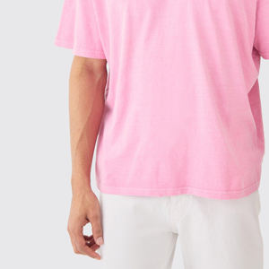 เสื้อยืดผู้ชายทรงหลวมสไตล์วินเทจ สีชมพูพื้น ผ้าเจอร์ซีย์ผสมโพลีเอสเตอร์/คอตตอน เนื้อหนา ใส่สบาย ทรงปกติ เหมาะสำหรับออกกำลังกาย รุ่นใหม่ประจำฤดูร้อน - Product Image 6