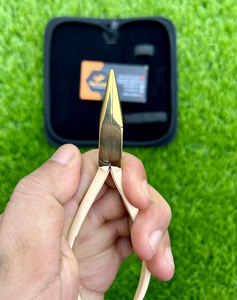 Saaqaans Enterprises Pince professionnelle d'extension de cheveux de nez plat Logo personnalisé Beige or acier inoxydable de qualité chirurgicale - Product Image 2