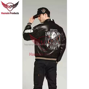 Veste en cuir véritable de haute qualité pour hommes dernier manteau de bombardier de moto d'hiver à capuche brodée style streetwear décontracté fini - Product Image 5