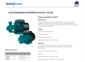 Pompa elettrica periferica 0.5HP 0.37KW IP44 (GUT PG-60) - Product Image 2