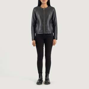 Elixir <b>Black</b> Collarless Leather <b>Jacket</b> for Autumn Season - Product Image 3