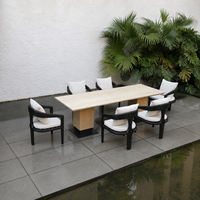 Ensemble de table à manger d'extérieur en teck massif résistant aux intempéries, ensemble de fauteuils en bois sur mesure OEM, mobilier de patio pour hôtel et complexe hôtelier