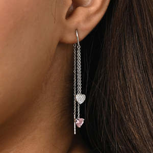 NOVAMART Fine 925 Sterling Silver Heart <b>Threader</b> Drop <b>Earrings</b> Wholesale Export - Product Image 4