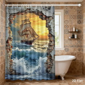 Custom Printed Waterproof Shower Shower <b>Curtain</b> for Bathroom Waterproof Polyester <b>with</b> <b>Hooks</b> - Product Image 1