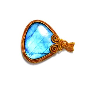 Pendentif Lisse Labradorite Feu Bleu Pendentif Enroulé en Fil de Cuivre 48X52MM - Product Image 2