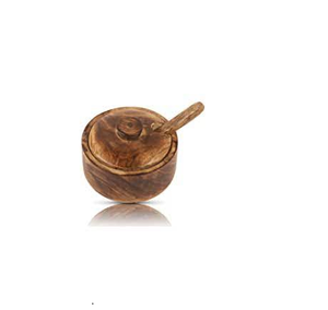 Salière et poivrière en bois avec cuillère Double porte-sel avec couvercle et poli brillant à la main - Product Image 4