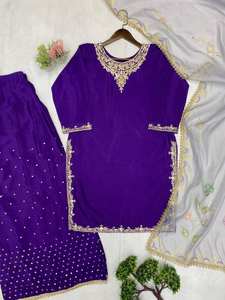 Exclusivo juego moderno de Salwar de 3 piezas con bordado de secuencia que incluye par Dupatta para fiestas bodas graduaciones Diwali - Product Image 5