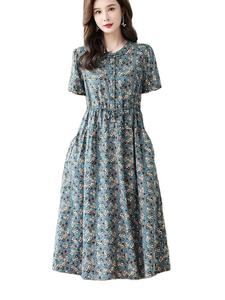 Vestido Maxi elegante con estampado Floral para mujer para verano, ropa informal holgada de algodón para mamá con cordón, estilo de fiesta transpirable - Product Image 2