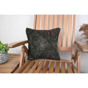 14x14 Inch Black Wool Kantha Rug Woven with Rustic Vintage Pattern for Home Decor - Product Image 1