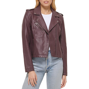 Granate Calidad Precio Premium Calidad Diseño personalizado Tamaño adulto Mujeres Chaqueta de cuero genuino Señoras Chaqueta de cuero para mujer - Product Image 2
