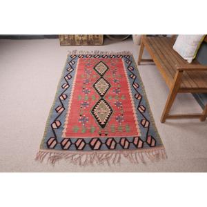 Tapis d'appoint vintage 3,6x6,3 pi (110x192 cm), tapis turc oriental rouge Kilim - Product Image 3