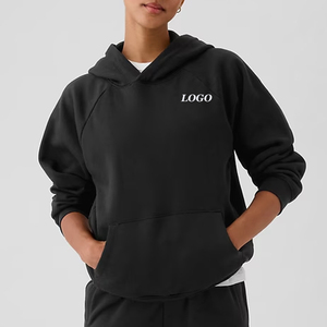 Pull à capuche pour femme tendance pour l'hiver avec ourlet côtelé, manches longues, commandes en gros et poches kangourou et logo - Product Image 1