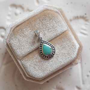 Plata de Ley 925 pera Natural turquesa piedra preciosa hecha a mano diseñador rodio plateado joyería fina colgante para mujeres a granel - Product Image 4