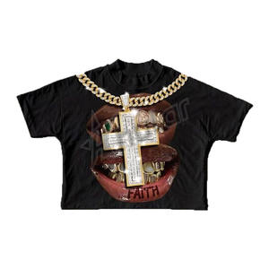 Camiseta recortada de gran tamaño para hombre con serigrafía y logotipo personalizado 100% algodón 260GSM tela de punto con hombros caídos - Product Image 5