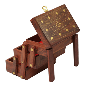 Boîte à bijoux rectangulaire en bois massif à 3 couches avec incrustation en laiton, logo personnalisé, matériau MDF pour l'affichage et l'organisation des bijoux en voyage - Product Image 6
