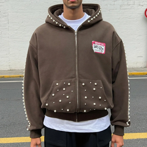 Sudadera con Capucha Corta y Holgada de Algodón con Cierre Completo para Hombre, Sudadera Personalizada de Felpa de 500 Gsm de Alta Calidad con Cierre - Product Image 3