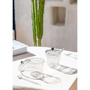 Sucrier en verre rayé avec cuillère 10x12 cm Pot de crème élégant - Product Image 2