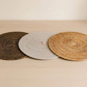 Round Wicker Rattan <b>Placemat</b>, Handmade Nordic Style <b>Table</b> Mat Natural Brown Gray Black Color Options - Product Image 2