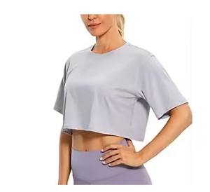 T-shirts en polyester pour femmes T-shirts décontractés en coton respirant à col rond de couleur personnalisée pour femmes - Product Image 3