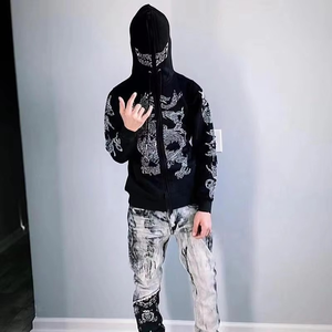 Fabricants de vêtements personnalisés sweat à capuche avec fermeture éclair automne sweats à capuche surdimensionnés unisexe Streetwear strass sweats à capuche par URBANGAZER Ind - Product Image 2