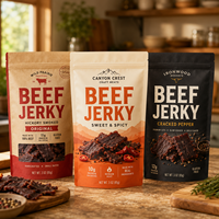 Sacs d'emballage personnalisés en papier kraft avec fenêtre pour viande séchée, biltong et bœuf séché, avec fermeture à zip