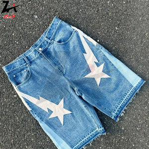 <b>Mens</b> Street Style Wide Leg <b>Jeans</b> Embroidered Baggy Denim Shorts <b>Joggers</b> High Street Fashion Punk Gothic Aesthetic Casual Fit - Product Image 4