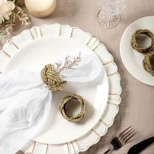 Rond de serviette en jonc de mer écologique arcs uniques anneaux de salle à manger décoratifs en paille lot tissé ensemble pour décorations de table - Product Image 6