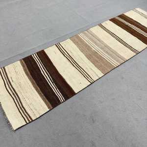 Kilim Rug, 2.6x9.1 ft Turkish Rug, <b>Brown</b> Animal Print Rug <b>Wool</b> - Product Image 2