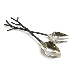 Ensemble de serveurs à salade en acier inoxydable avec manche en cuivre martelé - Product Image 5