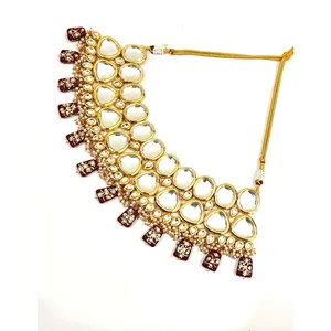 Ensemble de bijoux de mariée de luxe plaqué or 18 carats, serti de pierres Kundan marron et de perles blanches, plaqué or 24 carats pour mariage - Product Image 3
