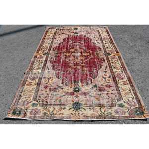 Grand tapis turc 5,9x8,8 pieds, tapis en laine rouge à pois vintage - Product Image 1