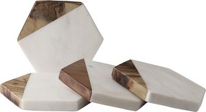 Marble & Mango Wood <b>Coasters</b> <b>Set</b> of 4 Round Drink <b>Coasters</b> with Holder Handmade Table Protection Home Decor - Product Image 5