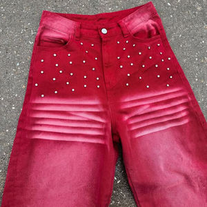 กางเกงยีนส์ทรงตรงปักแบรนด์แบบสกินนี่ของผู้ชายผ้าคาดเอวสไตล์วินเทจสีดำ - Product Image 5