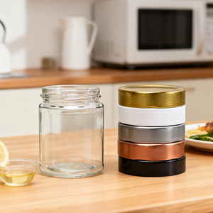 Contenitore in <span class=keywords><strong>Vetro</strong></span> Trasparente con Coperchio Metallico, Capacità 250ml/500ml, Etichetta Personalizzata con Serigrafia - Product Image 4